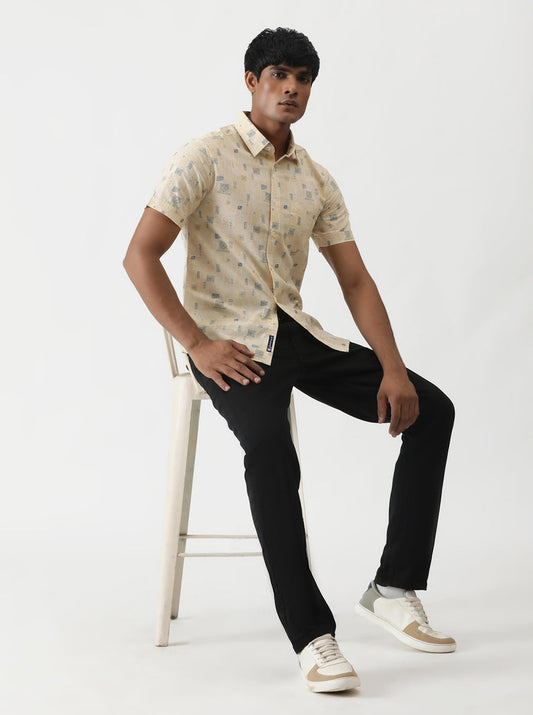 Yellow Printed Slim Fit Casual Shirt | Greenfibre