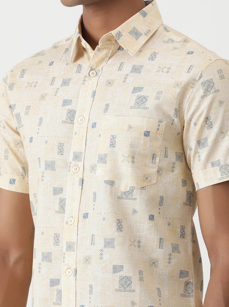 Yellow Printed Slim Fit Casual Shirt | Greenfibre