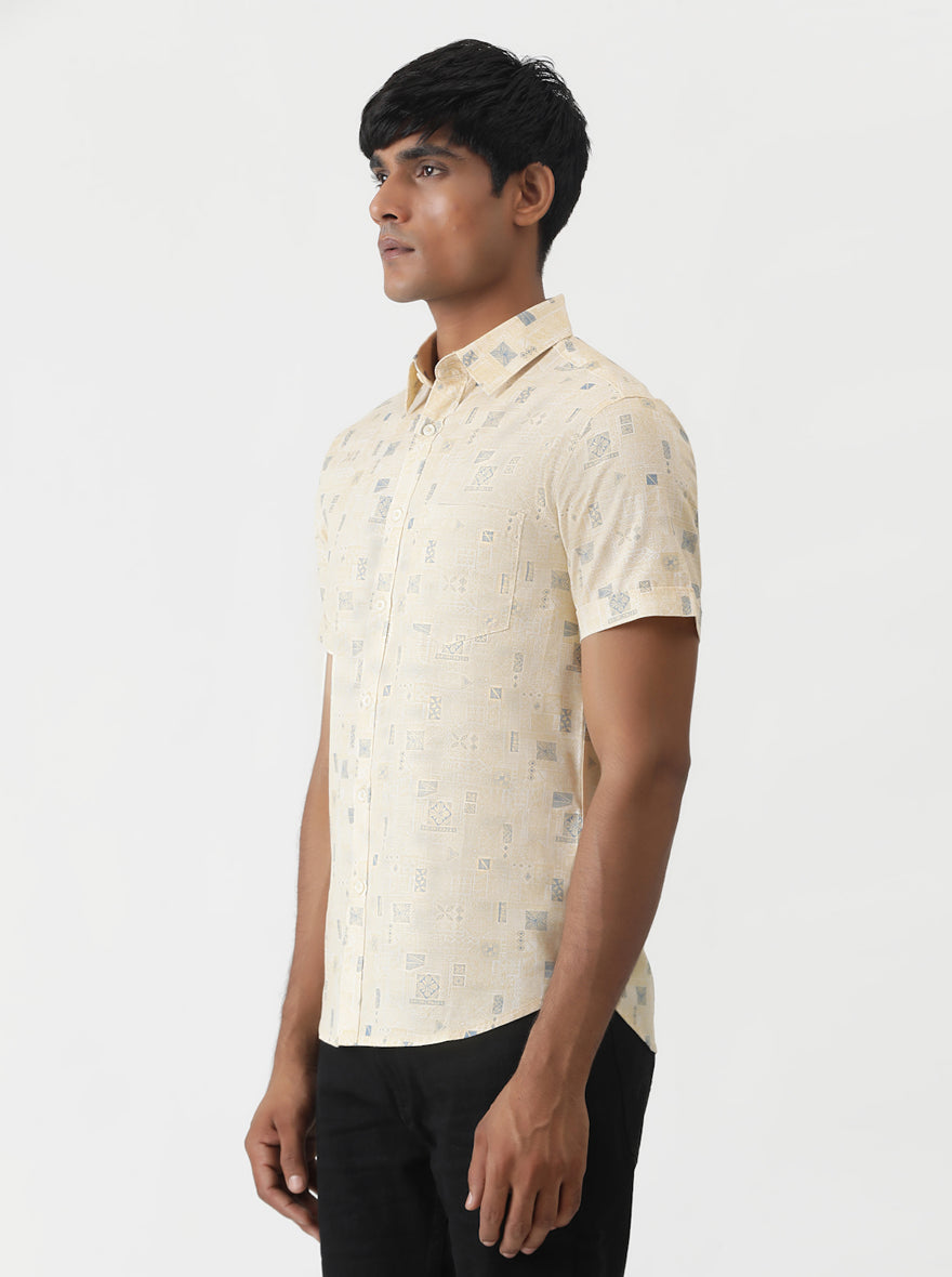 Yellow Printed Slim Fit Casual Shirt | Greenfibre