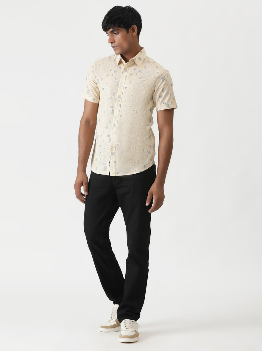 Yellow Printed Slim Fit Casual Shirt | Greenfibre