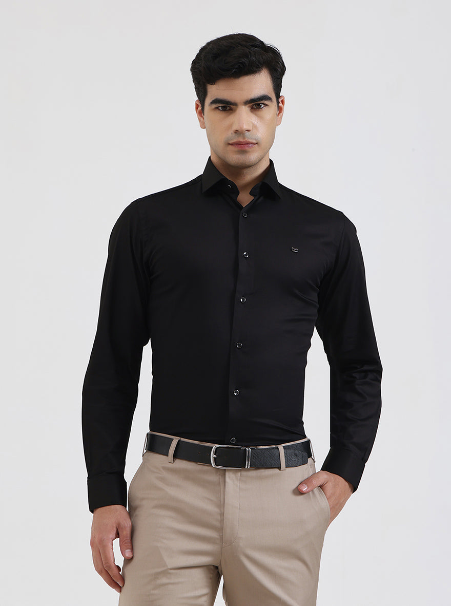 Black Solid Slim Fit Party Wear Shirt | Greenfibre