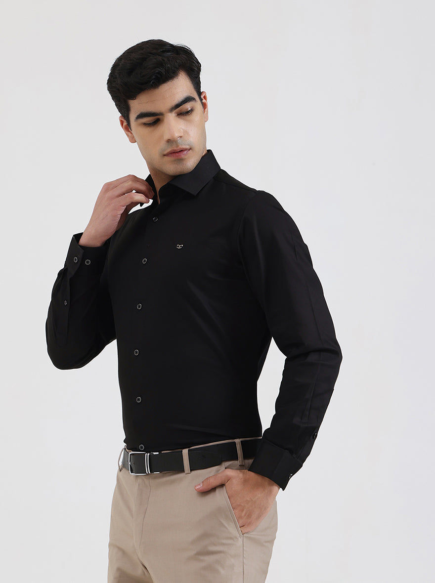 Black Solid Slim Fit Party Wear Shirt | Greenfibre