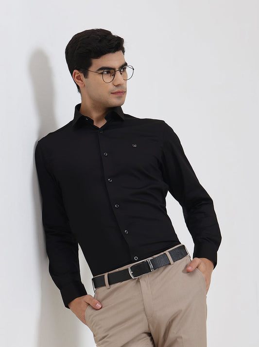 Black Solid Slim Fit Party Wear Shirt | Greenfibre