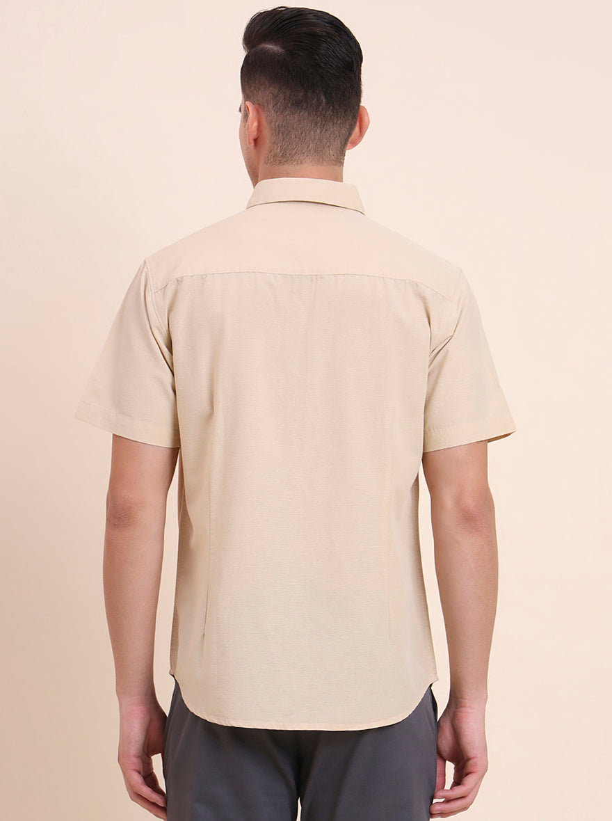 Beige Solid Slim Fit Casual Shirt | Greenfibre