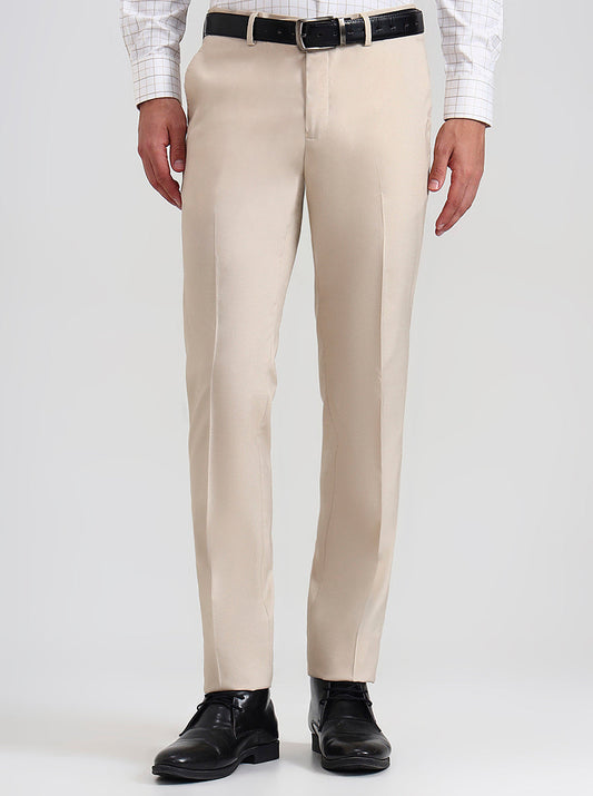 Fawn Checked Slim Fit Formal Trouser | Greenfibre