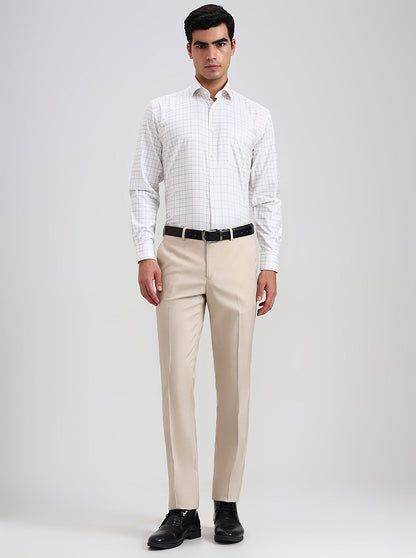Fawn Checked Slim Fit Formal Trouser | Greenfibre