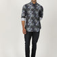 Blue Printed Slim Fit Party Wear Shirt | Greenfibre