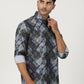 Blue Printed Slim Fit Party Wear Shirt | Greenfibre