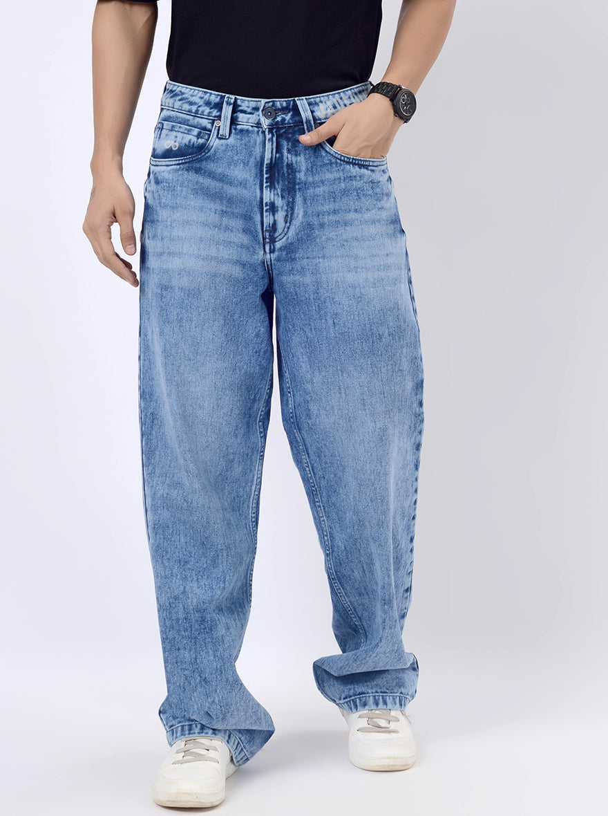 Cloudy Blue Washed Relax Fit Baggy Denim | JadeBlue