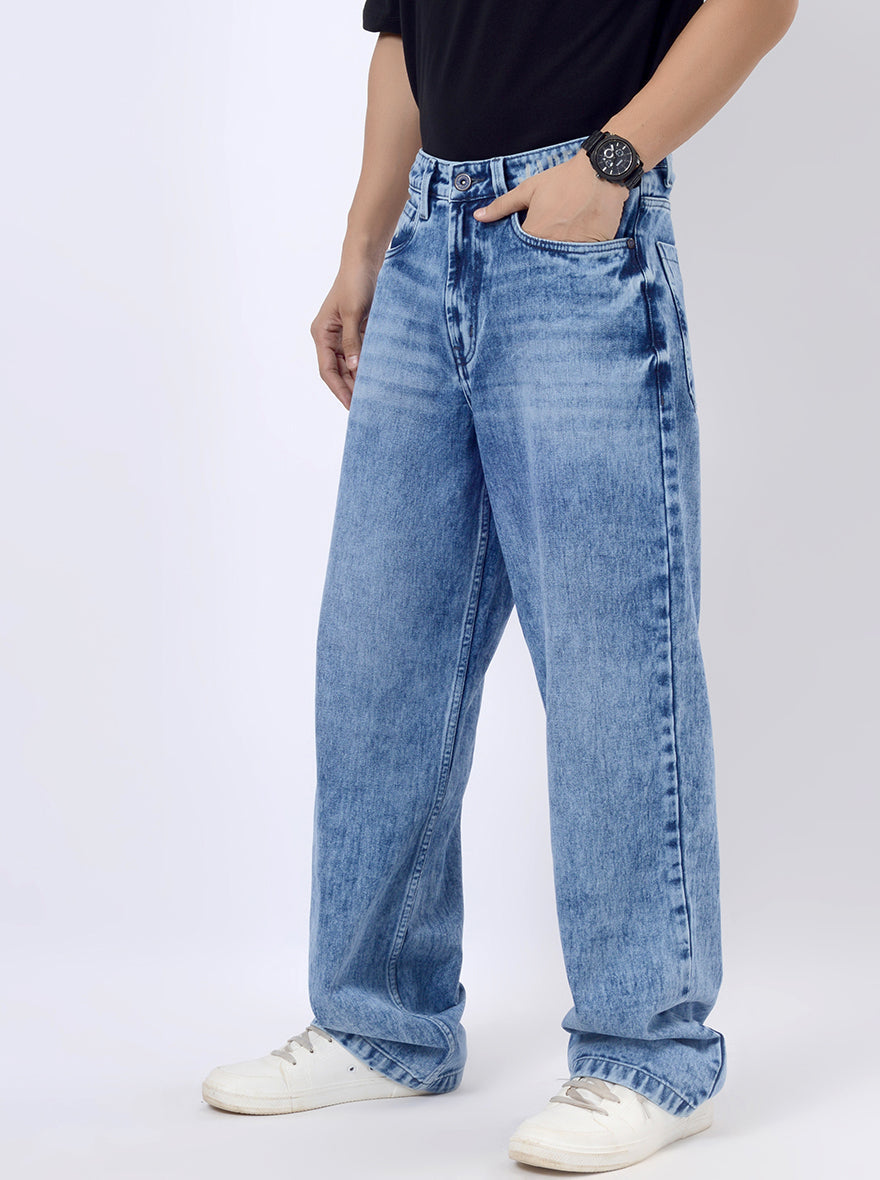 Cloudy Blue Washed Relax Fit Baggy Denim | JadeBlue