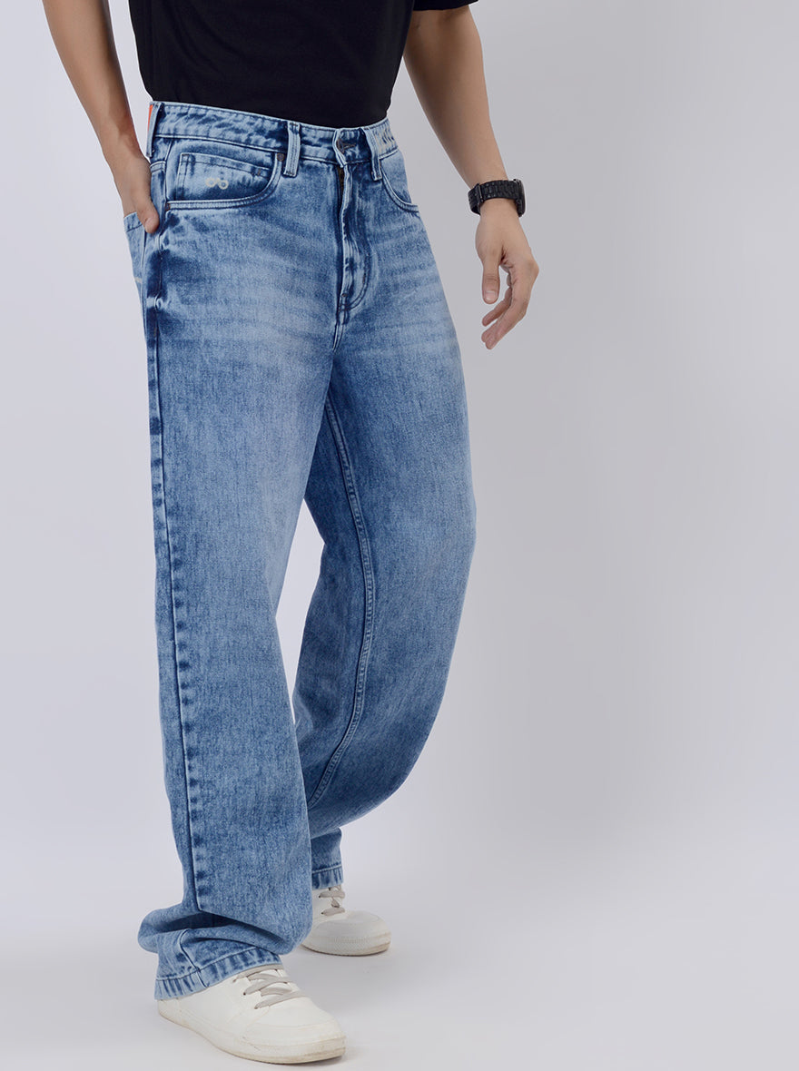 Cloudy Blue Washed Relax Fit Baggy Denim | JadeBlue