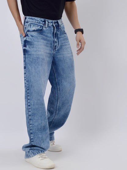 Cloudy Blue Washed Relax Fit Baggy Denim | JadeBlue