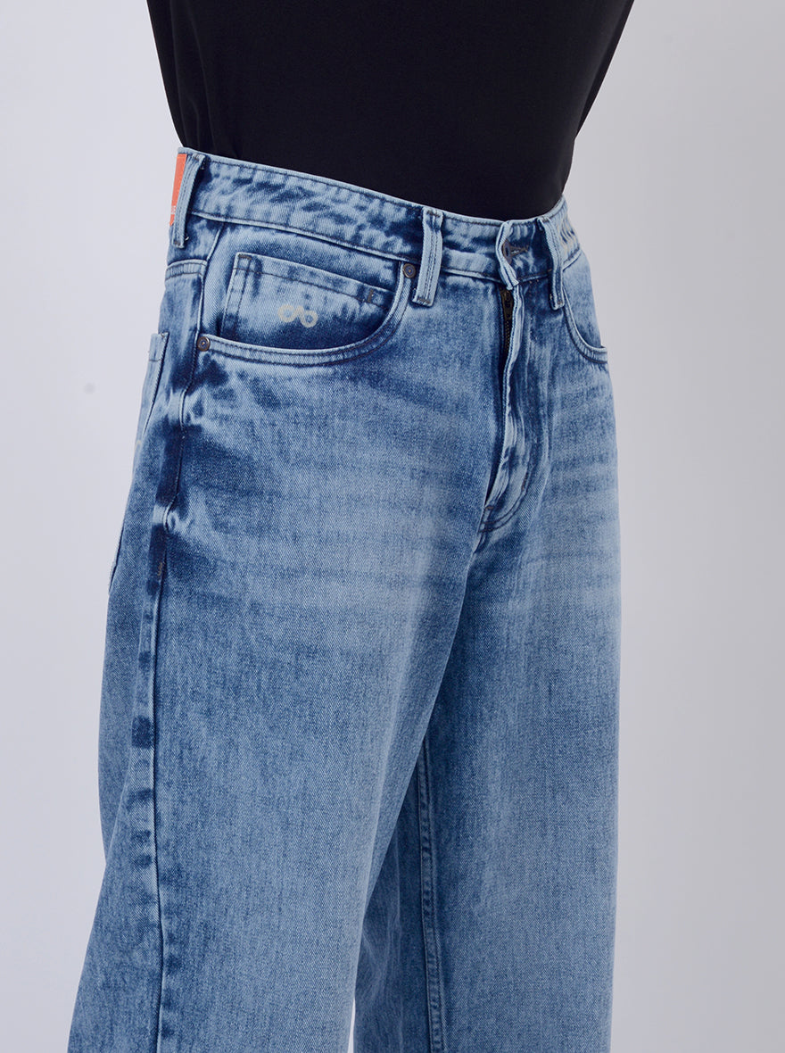 Cloudy Blue Washed Relax Fit Baggy Denim | JadeBlue