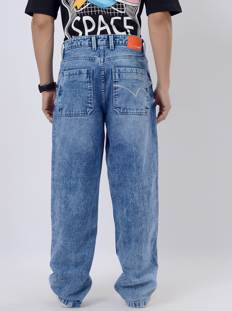Cloudy Blue Washed Relax Fit Baggy Denim | JadeBlue