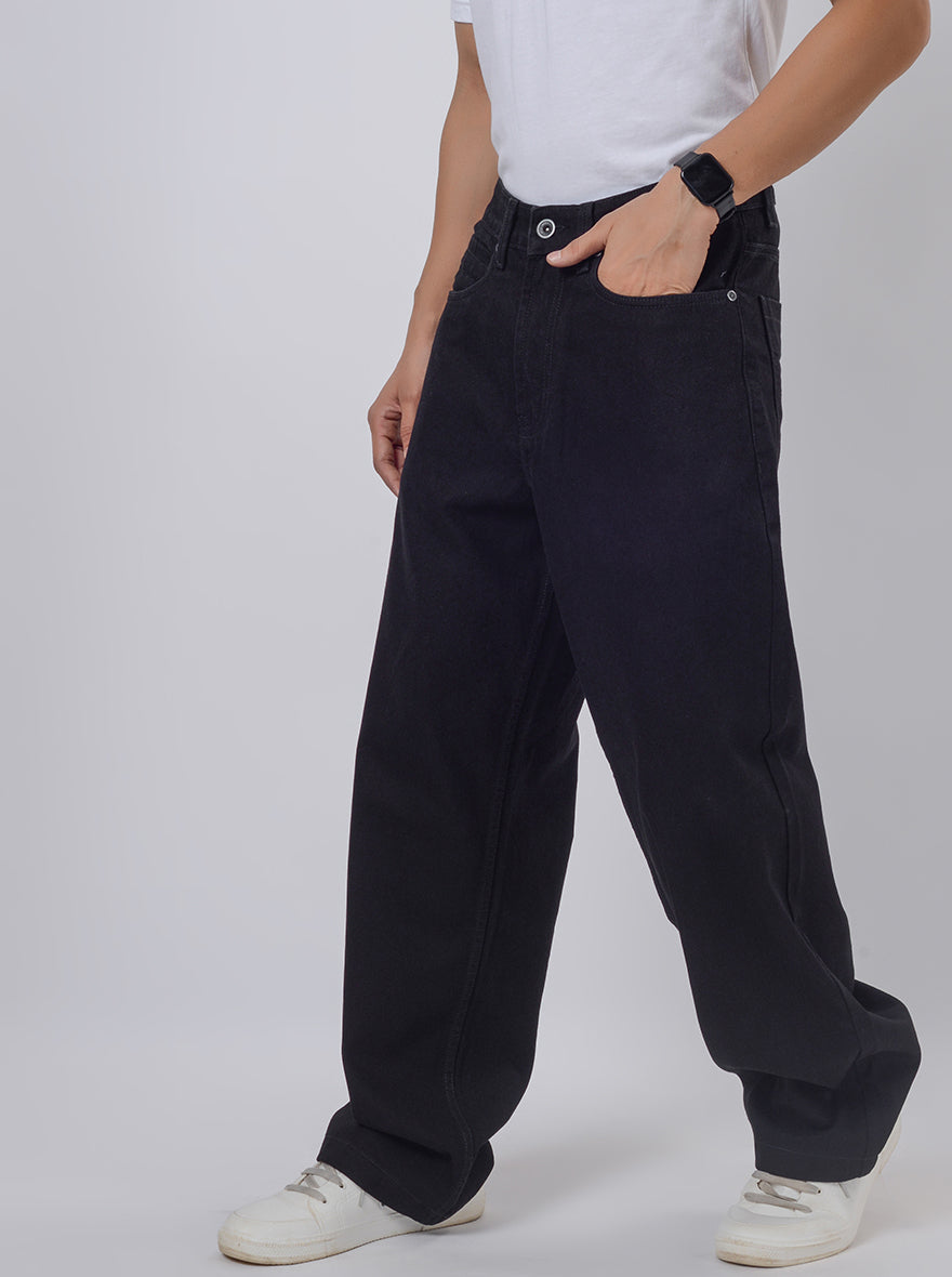 Raw Black Washed Relax Fit Baggy Denim | JadeBlue
