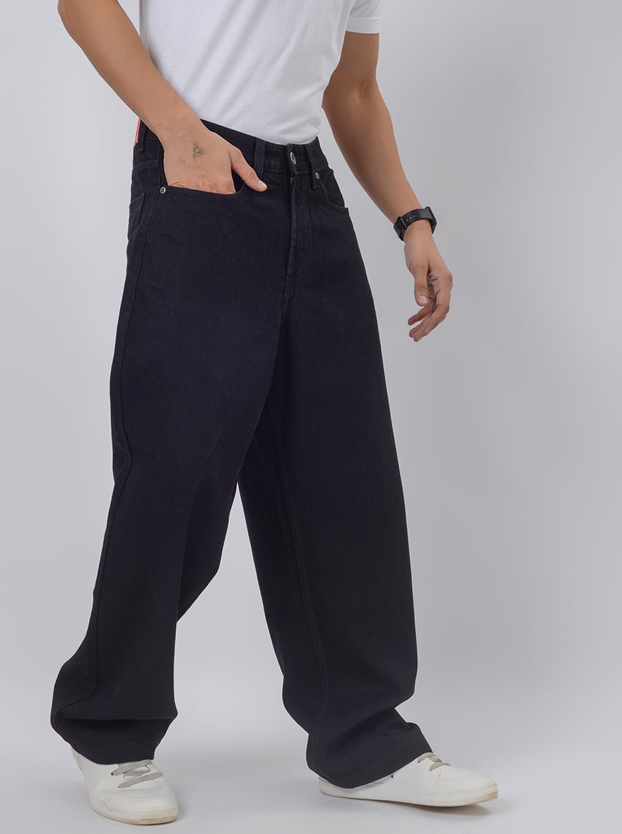 Raw Black Washed Relax Fit Baggy Denim | JadeBlue