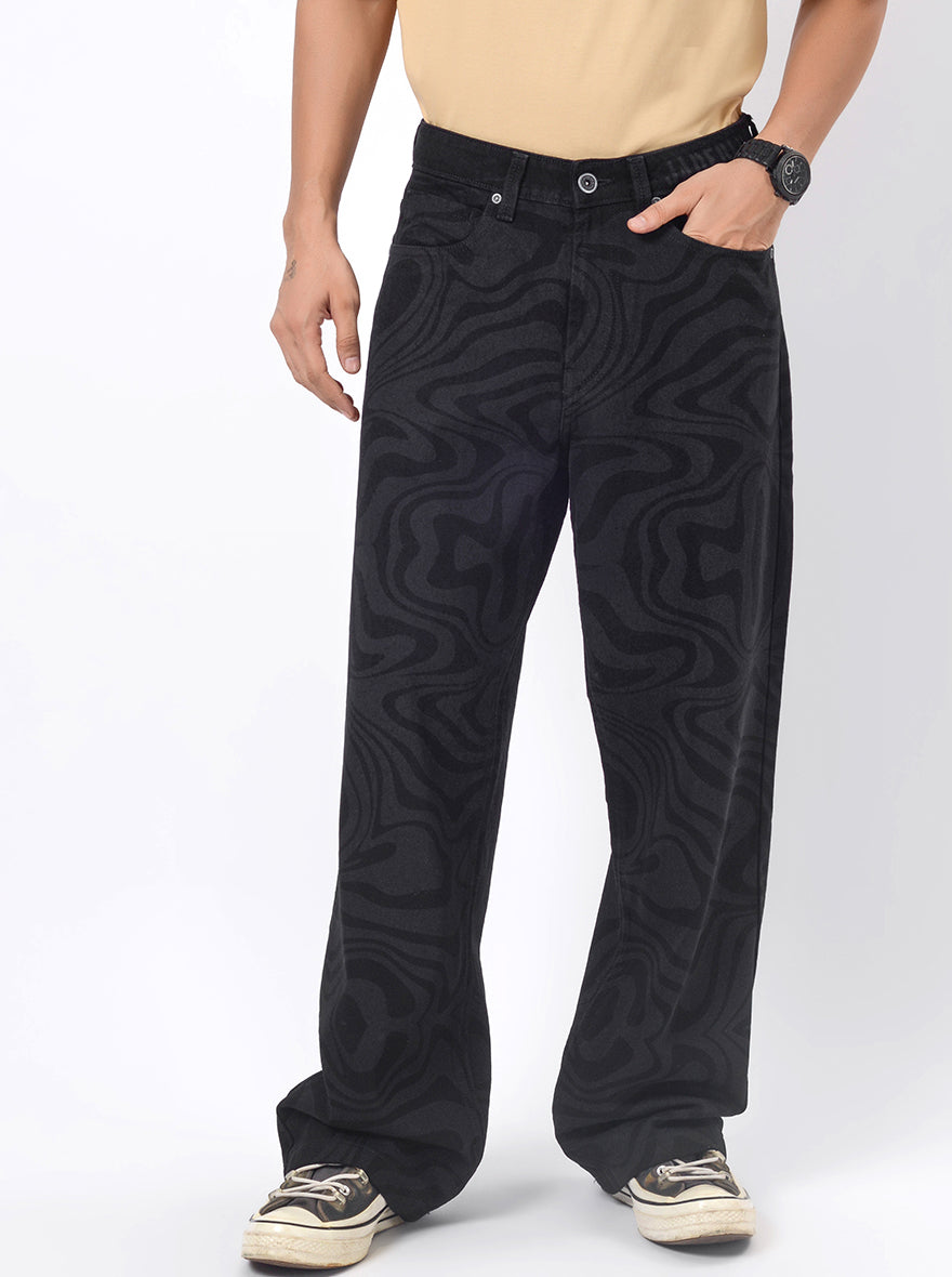 Jet Black Washed Relax Fit Baggy Denim | JadeBlue