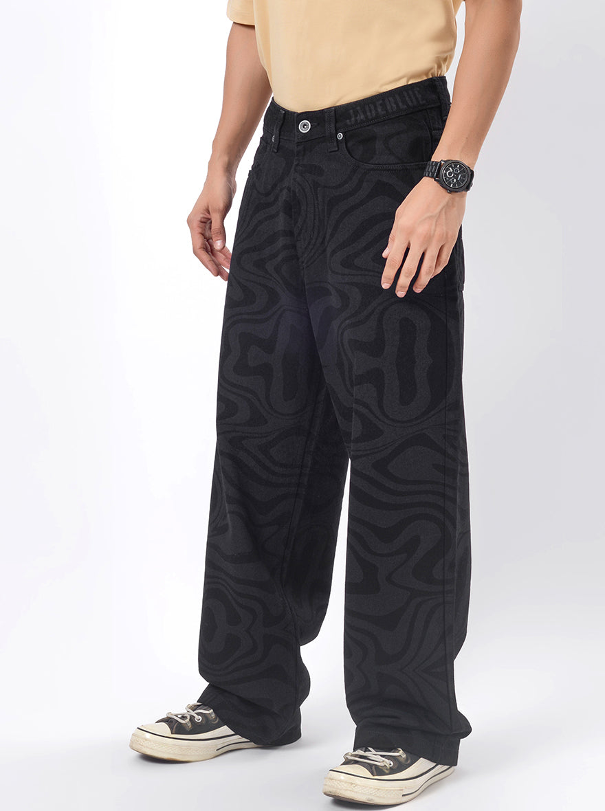 Jet Black Washed Relax Fit Baggy Denim | JadeBlue