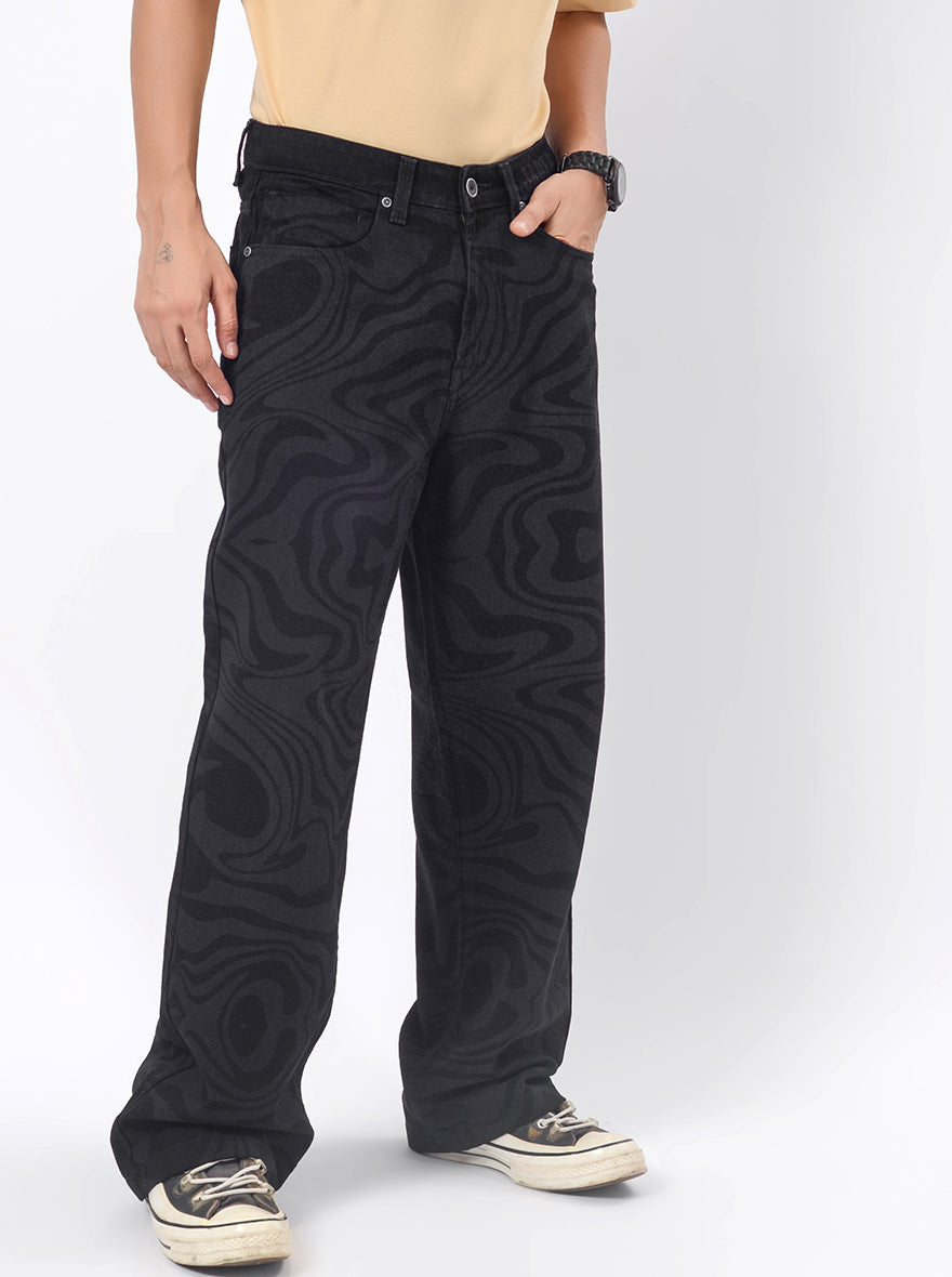 Jet Black Washed Relax Fit Baggy Denim | JadeBlue