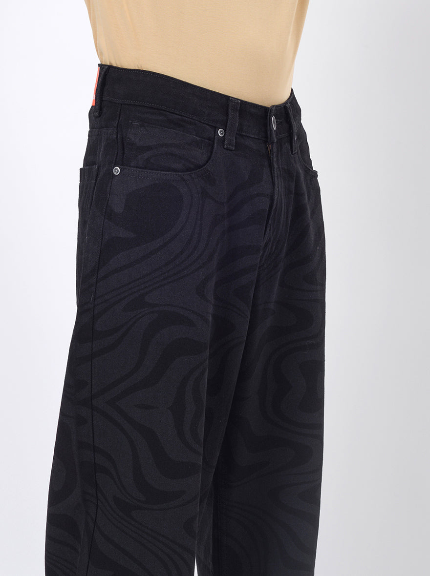 Jet Black Washed Relax Fit Baggy Denim | JadeBlue
