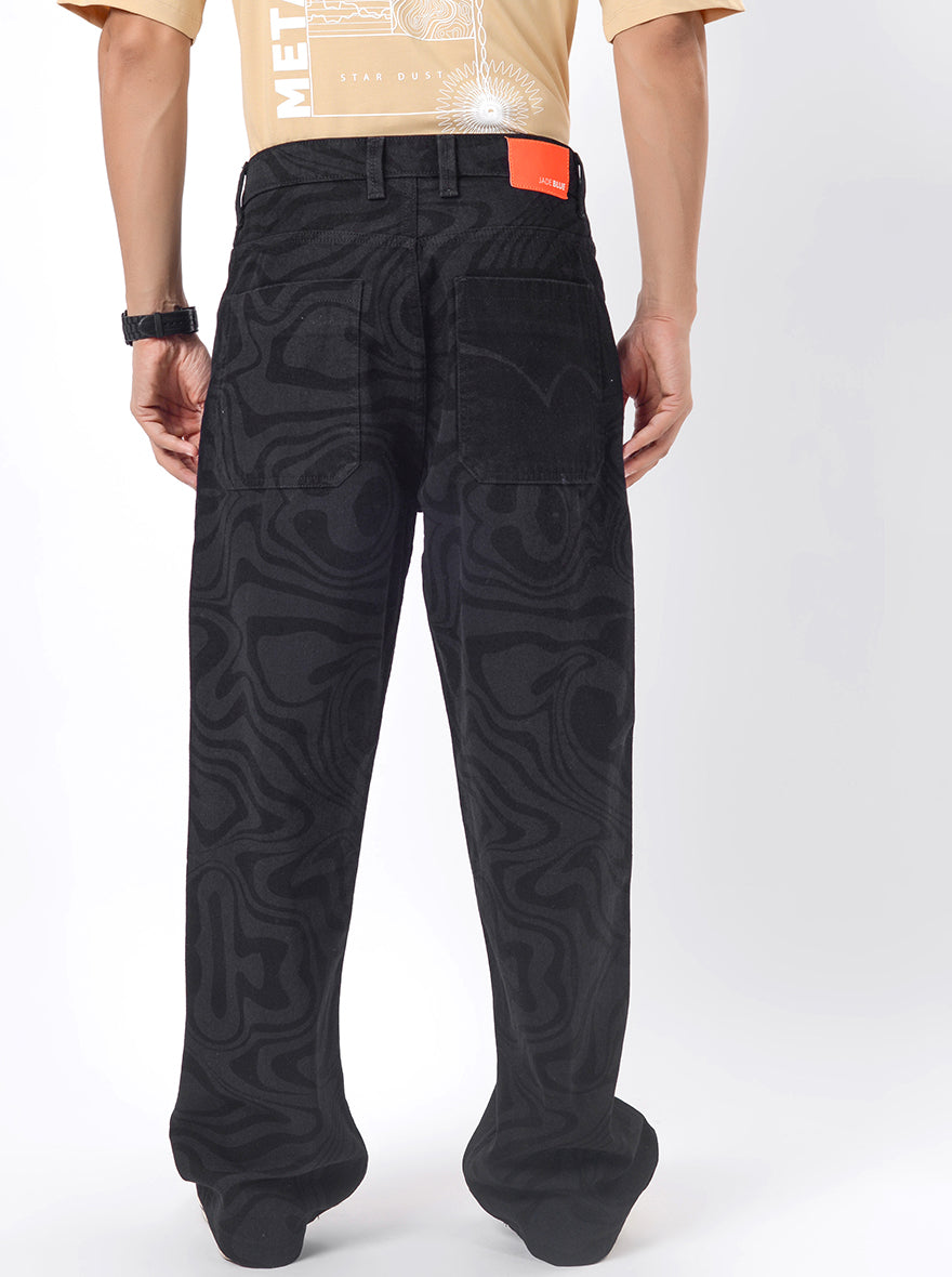 Jet Black Washed Relax Fit Baggy Denim | JadeBlue