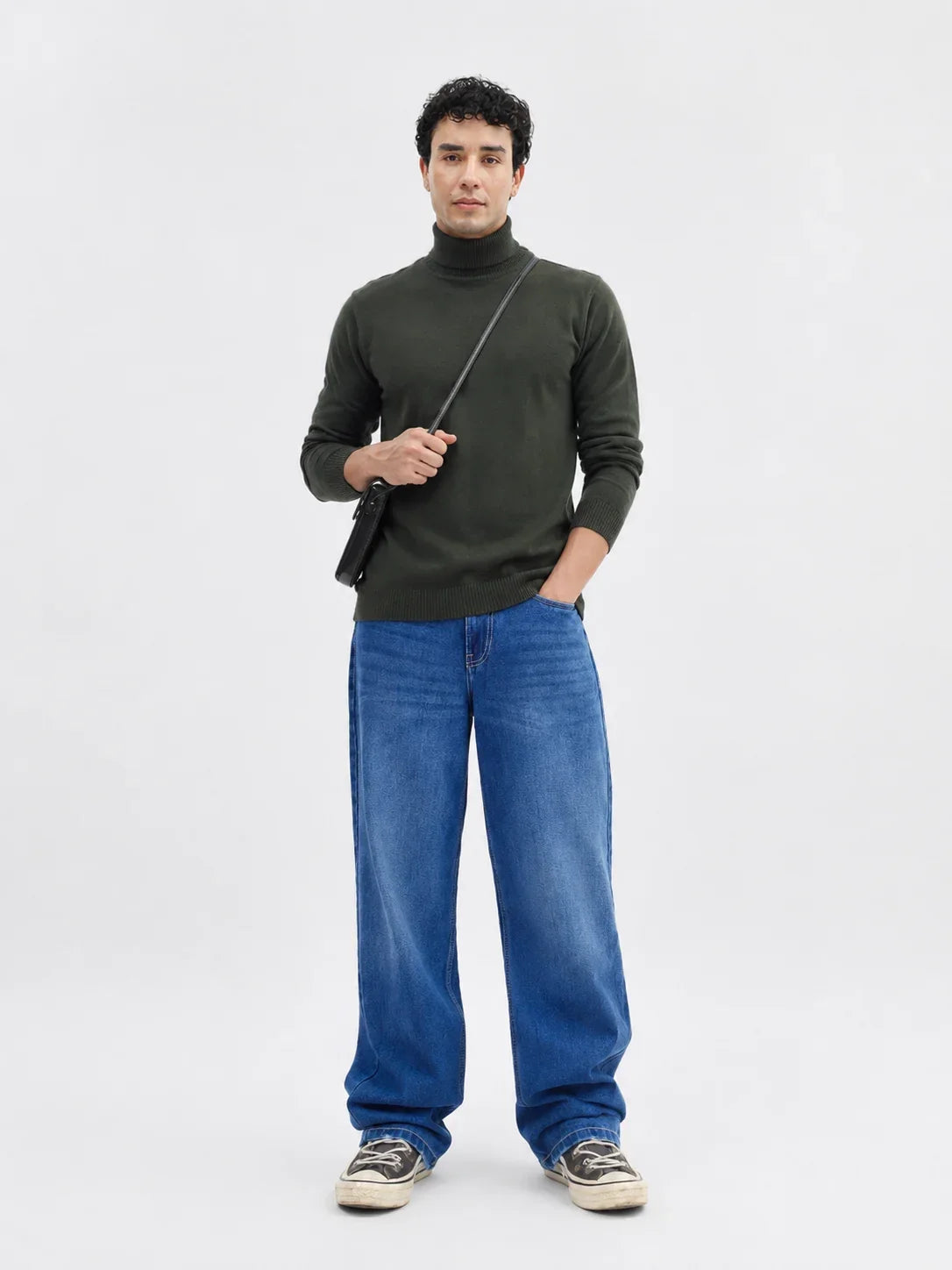 Mid Blue Washed Relax Fit Baggy Denim | JadeBlue