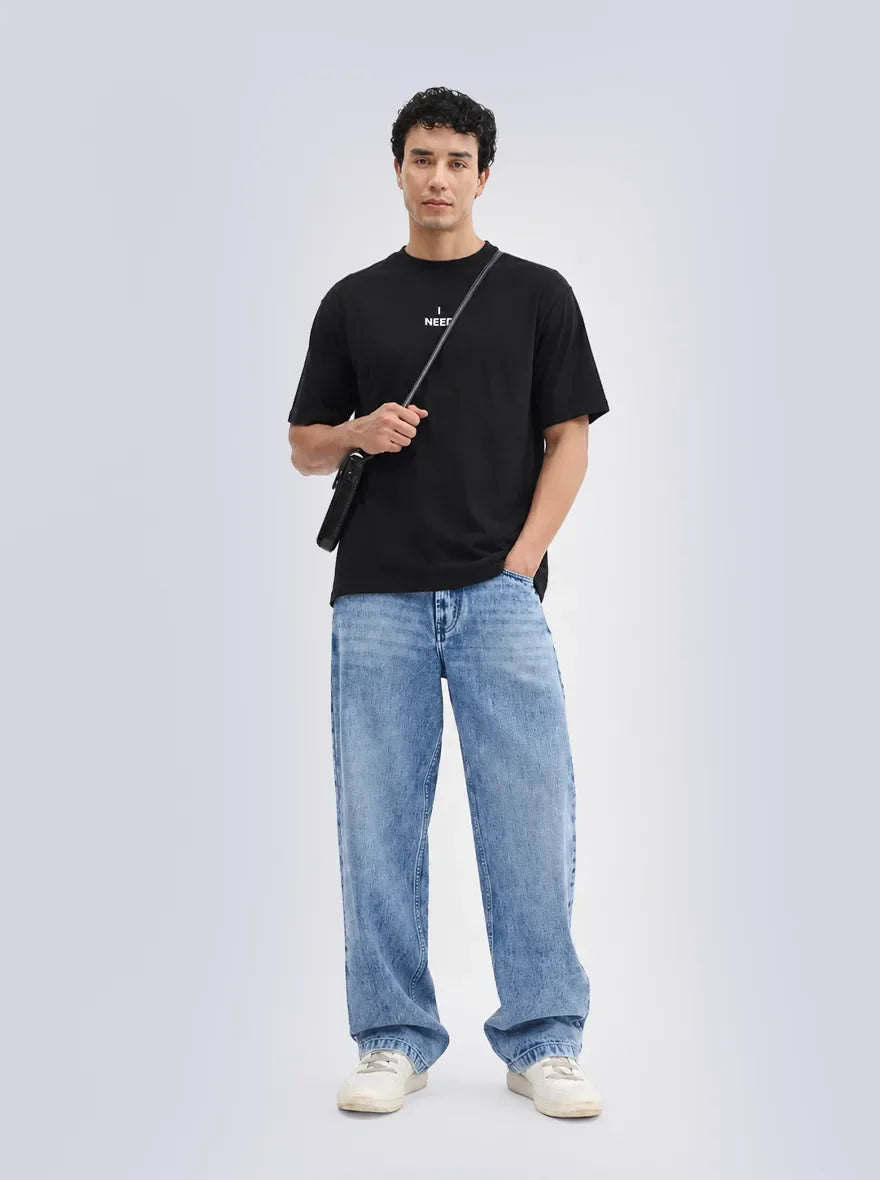 Cloudy Blue Washed Relax Fit Baggy Denim | JadeBlue