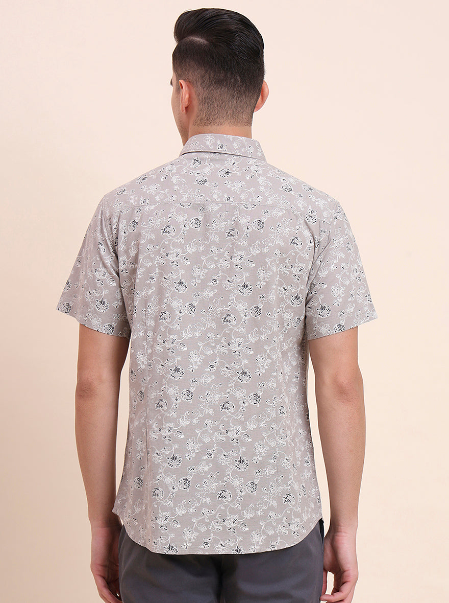Grey Printed Slim Fit Casual Shirt | Greenfibre