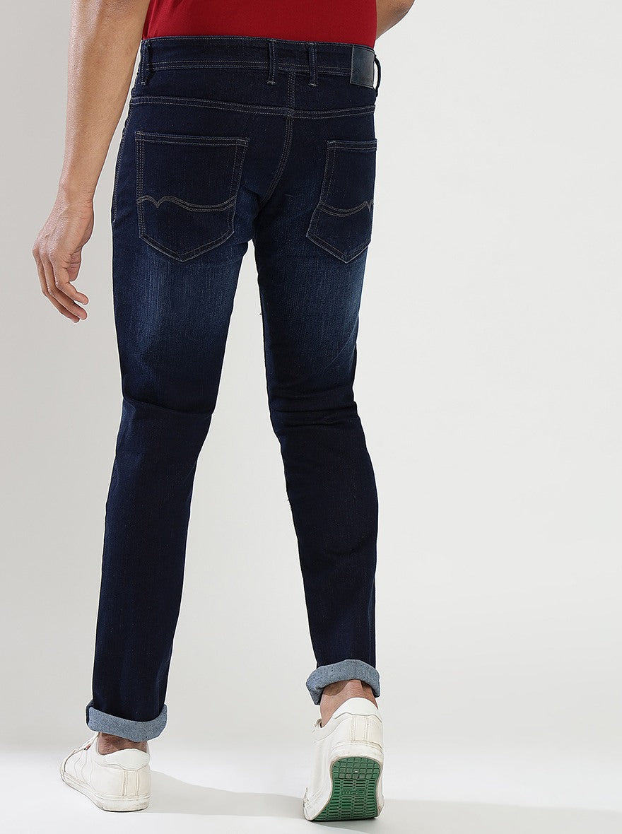 Navy Blue Washed Narrow Fit Jeans | Greenfibre