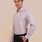 White & Pink Checked Regular Fit Formal Shirt | Greenfibre