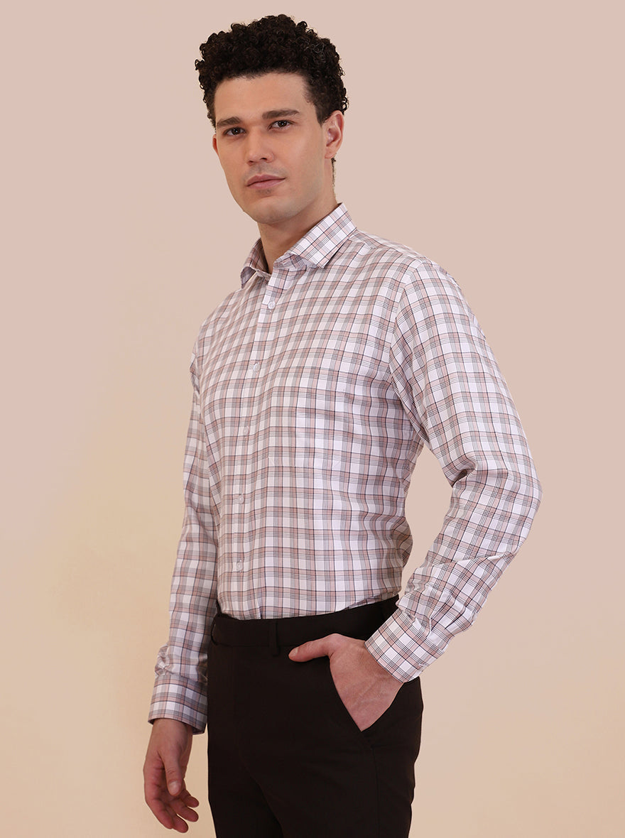 White & Pink Checked Regular Fit Formal Shirt | Greenfibre