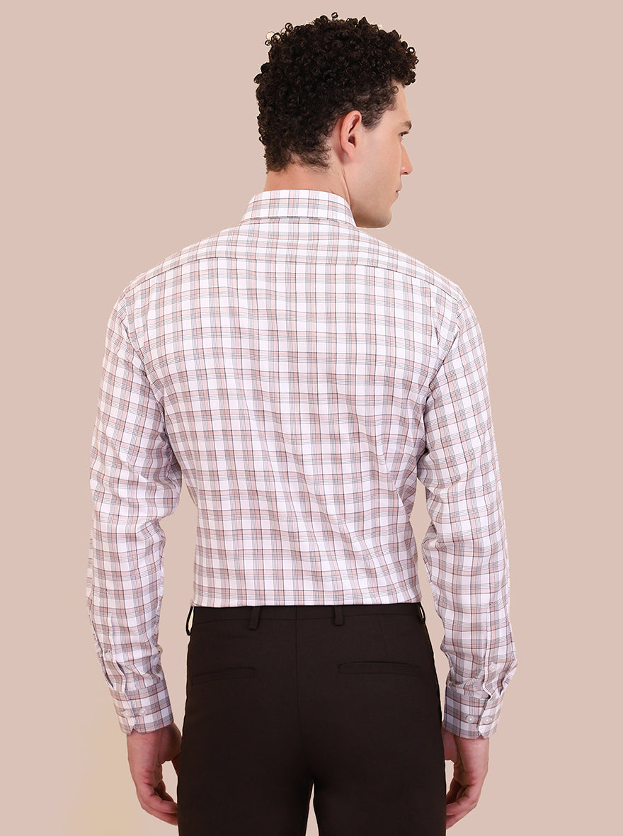 White & Pink Checked Regular Fit Formal Shirt | Greenfibre