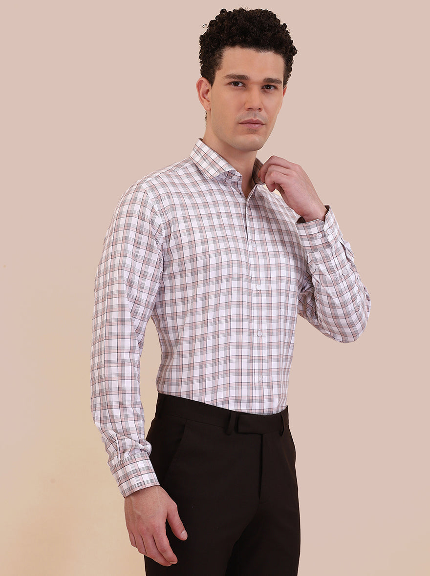 White & Pink Checked Regular Fit Formal Shirt | Greenfibre