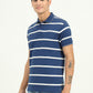 Navy Blue & White Striped Slim Fit Polo T-Shirt | Greenfibre