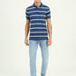Navy Blue & White Striped Slim Fit Polo T-Shirt | Greenfibre