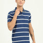 Navy Blue & White Striped Slim Fit Polo T-Shirt | Greenfibre