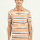 Orange & Stone Blue Striped Slim Fit Polo T-Shirt | Greenfibre