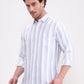 Blue & White Striped Slim Fit Casual Shirt | Greenfibre