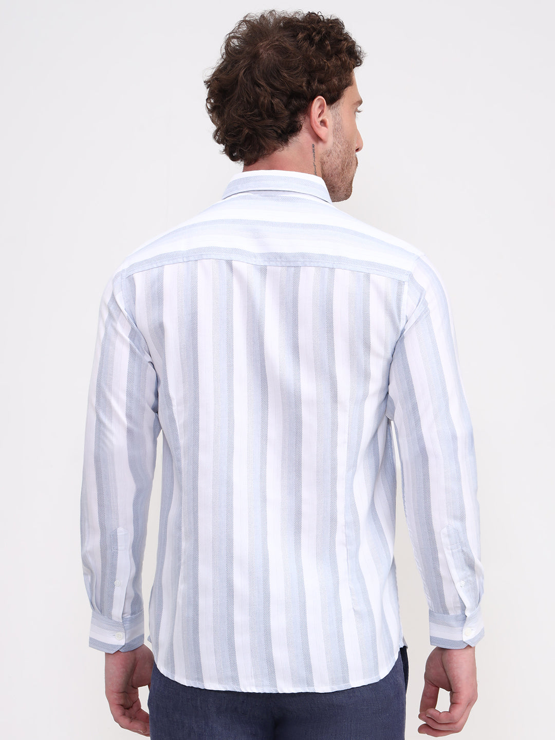 Blue & White Striped Slim Fit Casual Shirt | Greenfibre