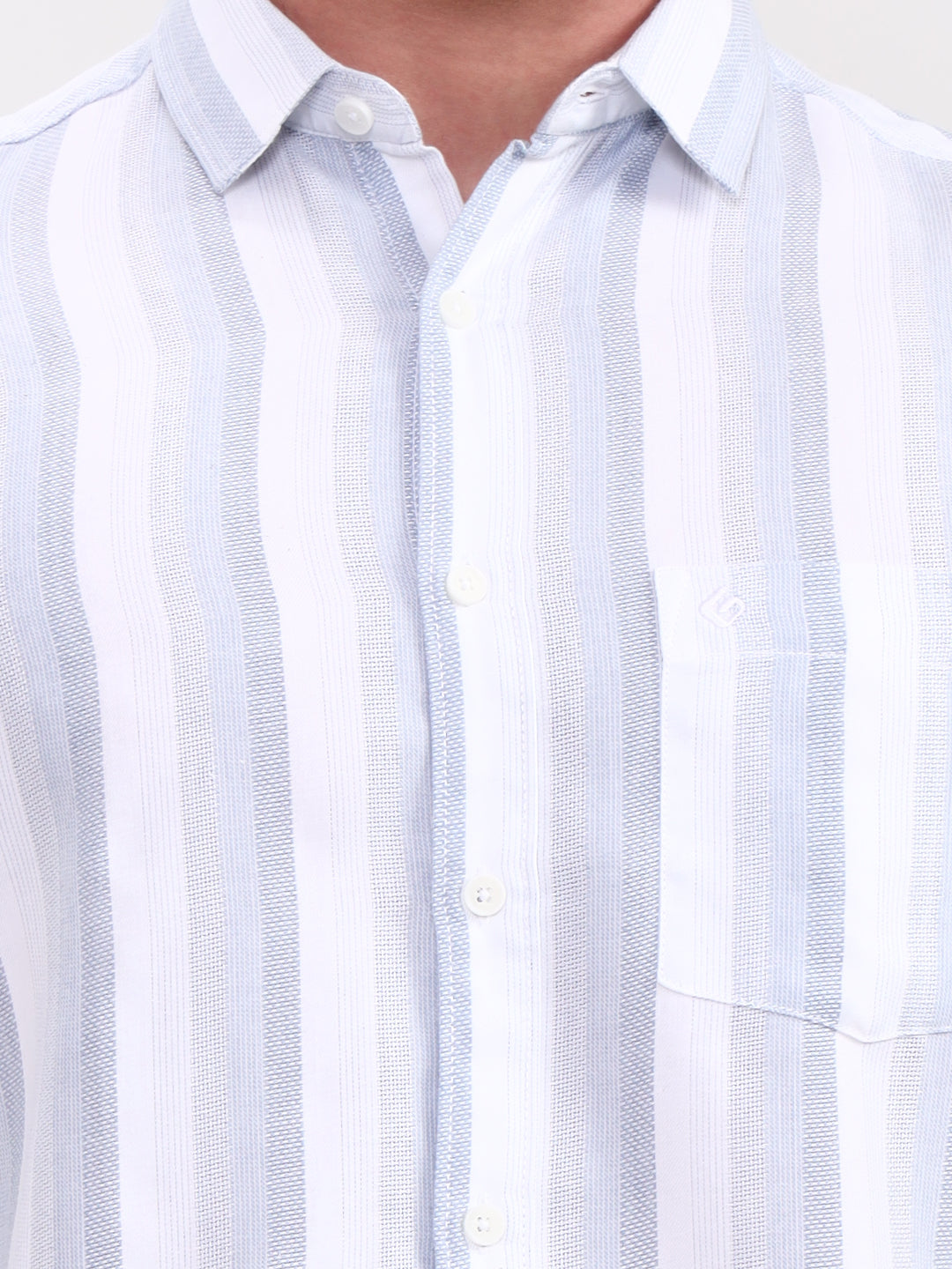 Blue & White Striped Slim Fit Casual Shirt | Greenfibre