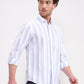 Blue & White Striped Slim Fit Casual Shirt | Greenfibre