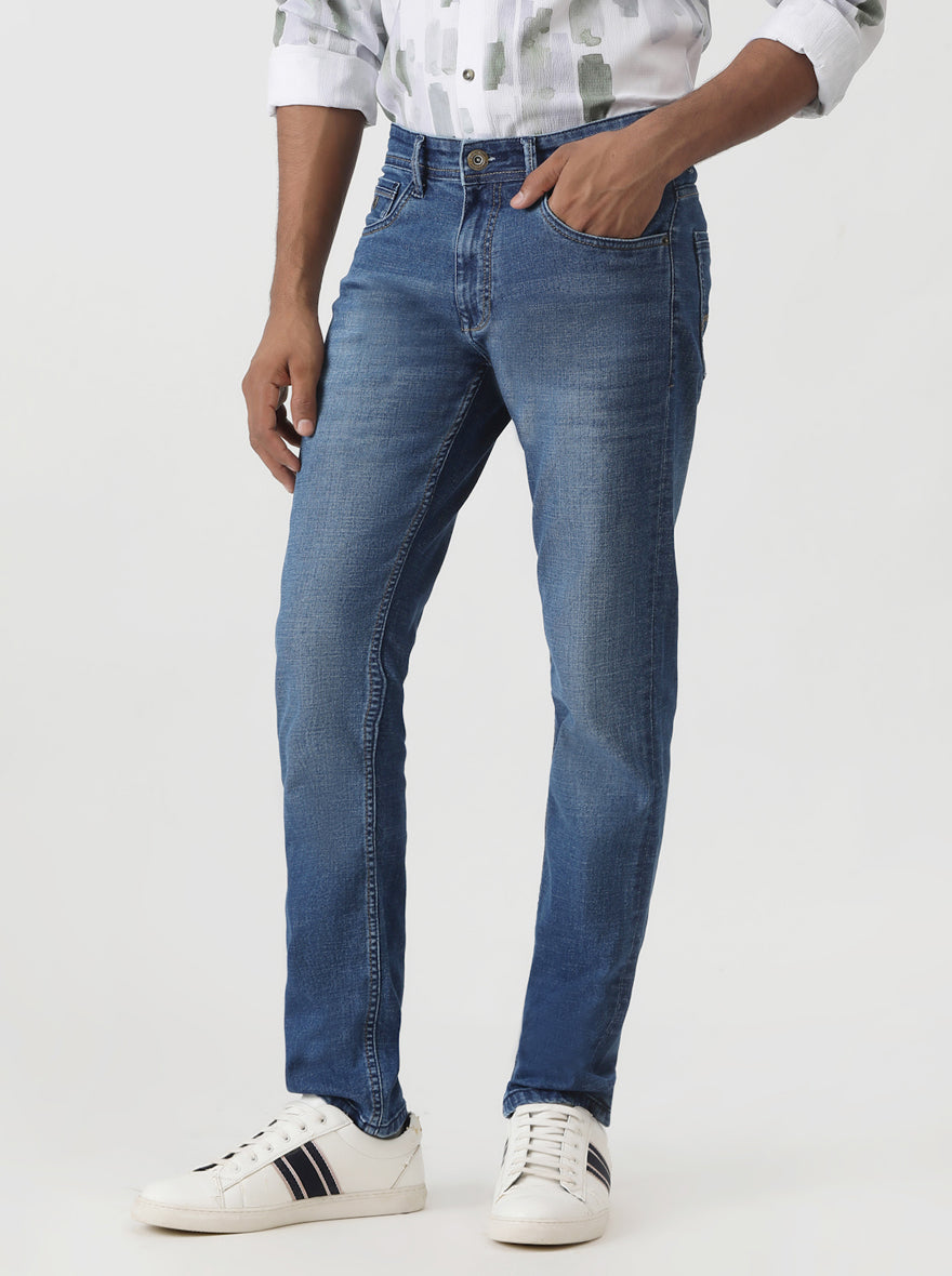 Blue Washed Slim Fit Jeans | Greenfibre