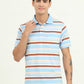 Sky Blue & Brown Striped Slim Fit Polo T-Shirt | Greenfibre