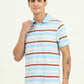 Sky Blue & Brown Striped Slim Fit Polo T-Shirt | Greenfibre