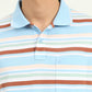 Sky Blue & Brown Striped Slim Fit Polo T-Shirt | Greenfibre