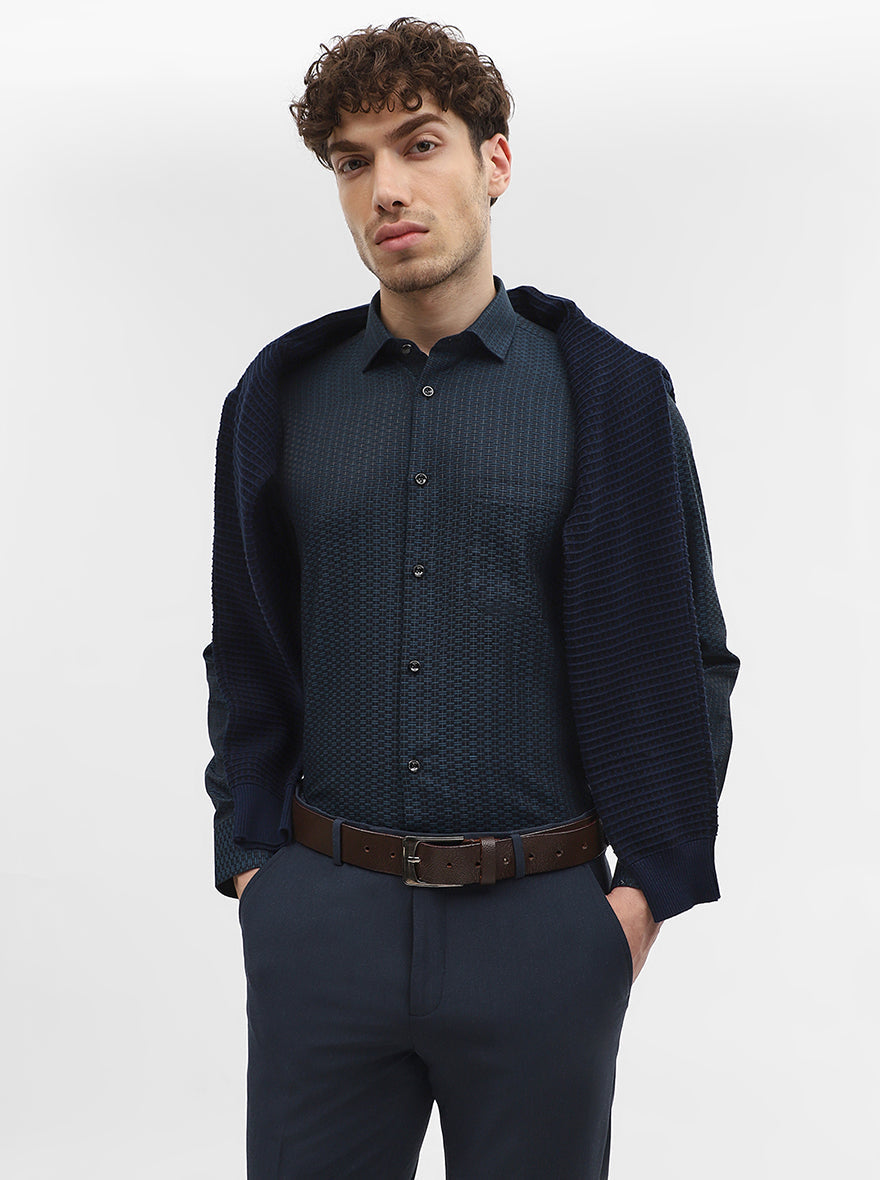 Peacock Solid Slim Fit Party Wear Shirt | Greenfibre