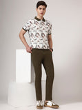 Olive Brown Solid Super Slim Fit Casual Trouser | Greenfibre