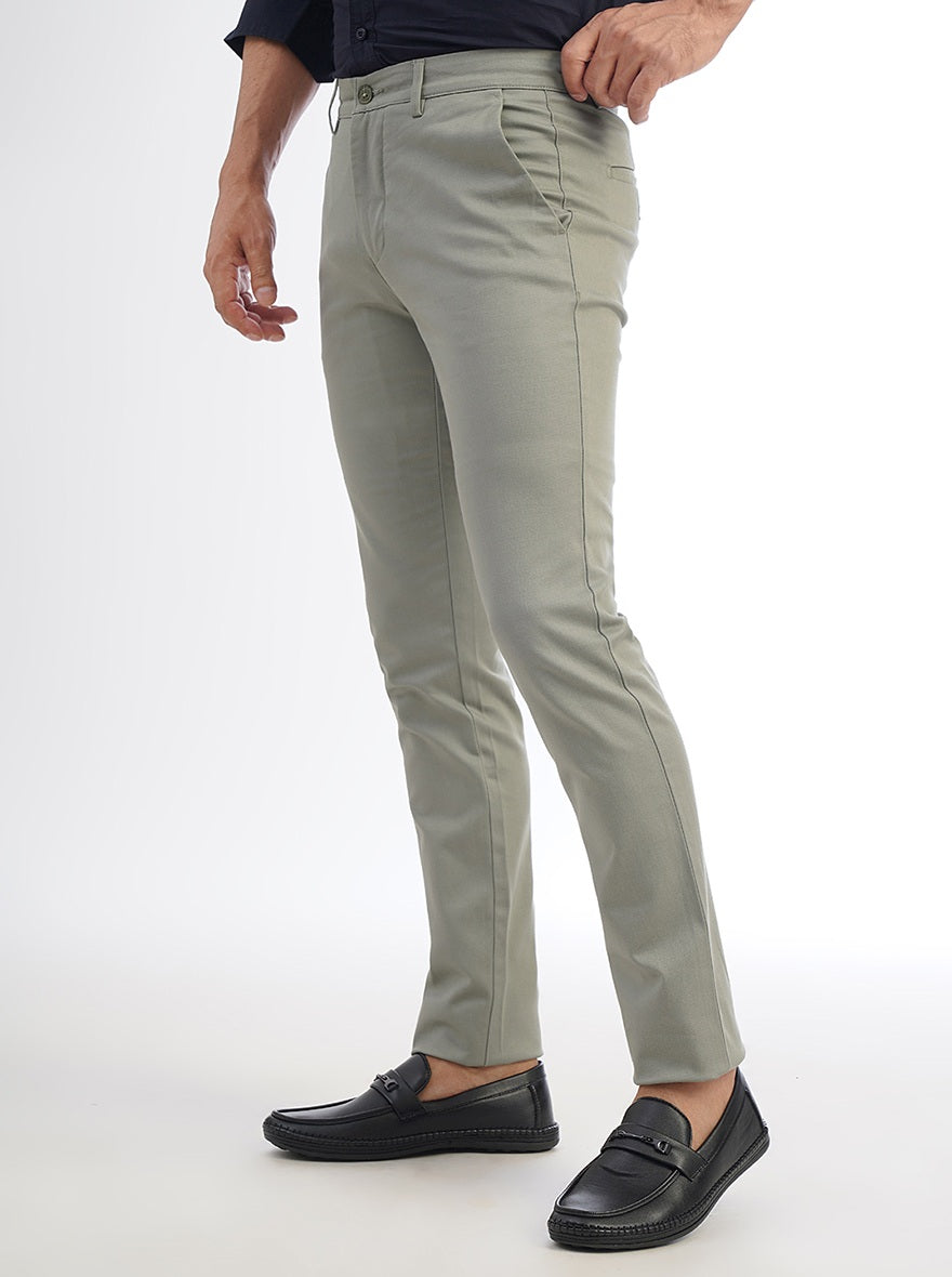 Light Green Solid Super Slim Fit Casual Trouser | Greenfibre