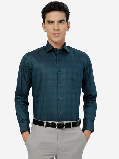 Green Checked Slim Fit Formal Shirt | Greenfibre