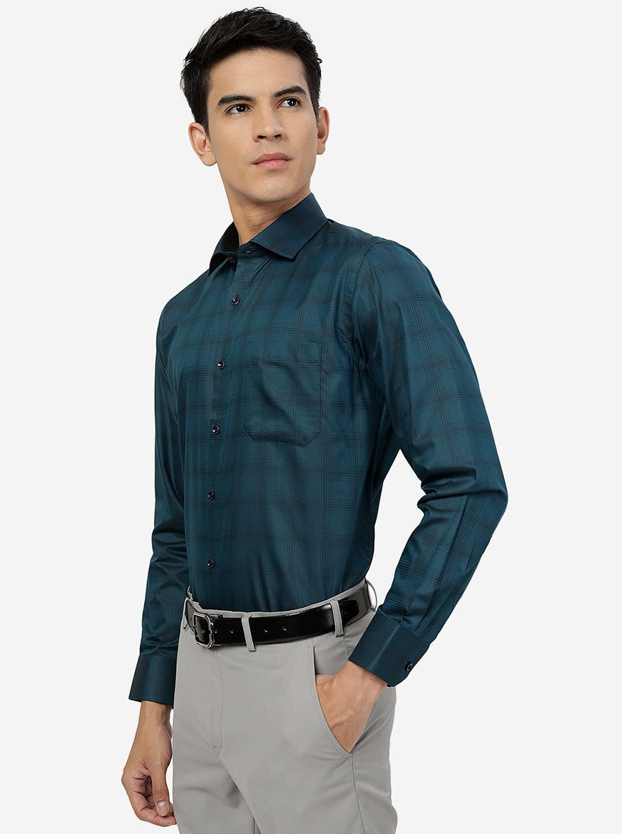 Green Checked Slim Fit Formal Shirt | Greenfibre